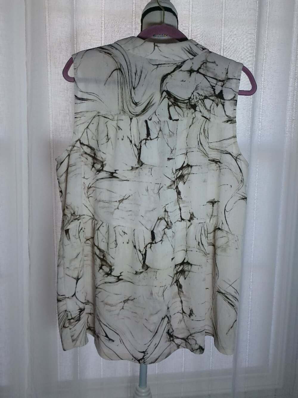 MADISON GREY Slveless Collared Hidden Button-Up Cream w/Brown Marble Blouse XXL - Picture 3 of 9